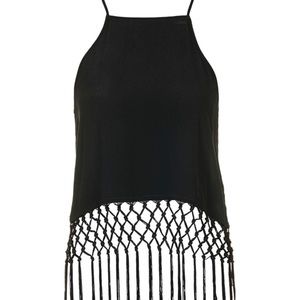 NWT Topshop Black Fringe Tank Top